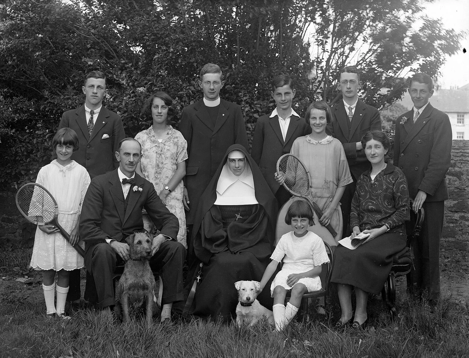 Black-and-white group portrait of the O'Connor family, Tramore, Ireland, 1920s